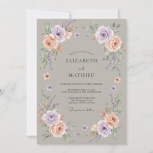 Lavendel-Pfirsich-Blumenhochzeit Einladung