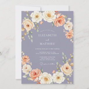 Lavendel-Pfirsich-Blüten-Romanze Hochzeit Einladung