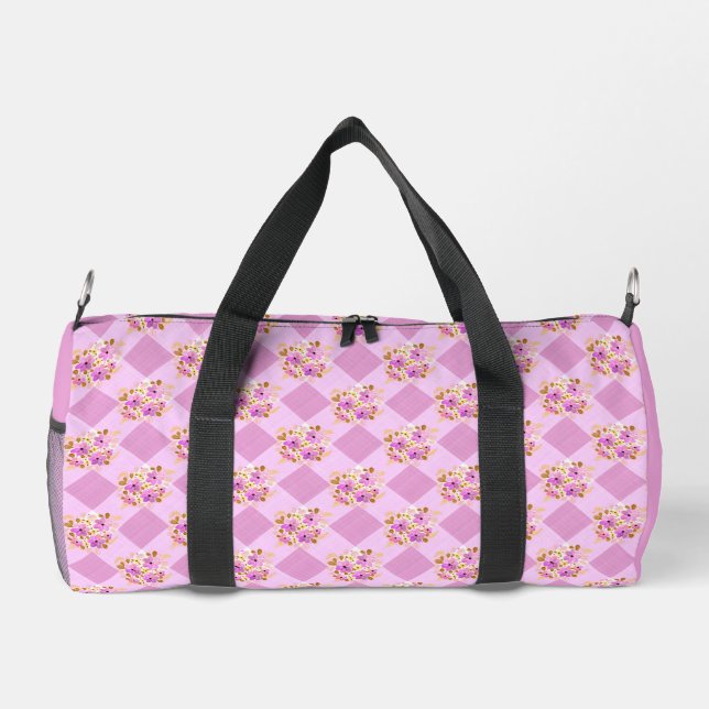 Lavendel Pink Blume Gingham Pattern Land Duffle Bag (Rückseite)