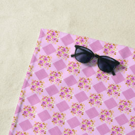 Lavendel Pink Blume Gingham Pattern Land Strandtuch