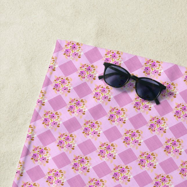 Lavendel Pink Blume Gingham Pattern Land Strandtuch (Beispiel)