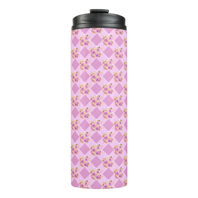 Lavendel Pink Blume Gingham Pattern Travel Thermosbecher (Vorderseite)