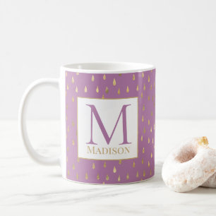 Lavendel Pink Gold Raindrop Modernes Trendmonogram Kaffeetasse