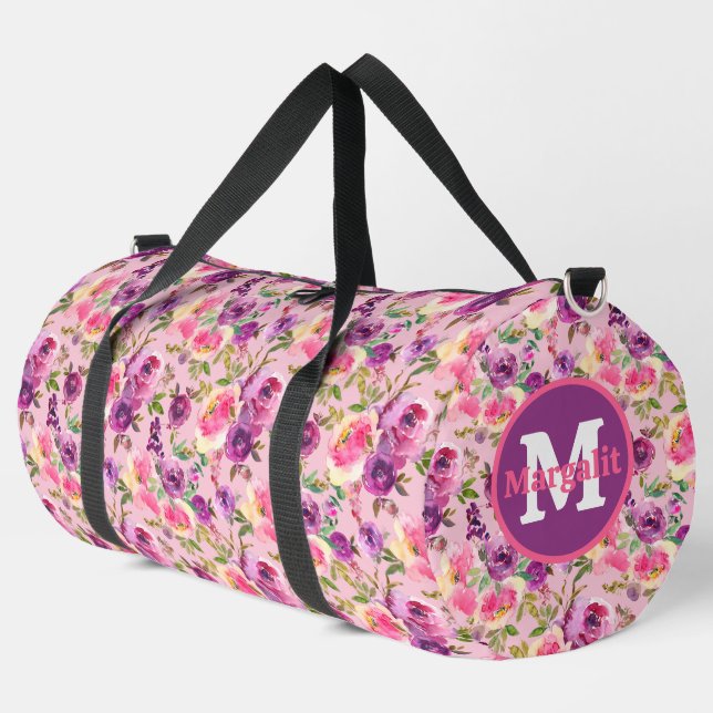 Lavendel Pink Lila Rose Blumenstrauß Große Duffle Bag (Linke Ecke)