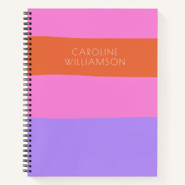 Lavendel Pink Orange Wide Stripes Personalisiert Notizbuch (Vorderseite)