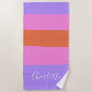 Lavendel Pink Orange Wide Stripes Personalisiert Strandtuch