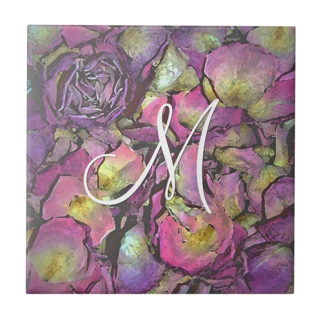 Lavendel Pink Rose Petals Wasserfarbe Fliese (Vorderseite)