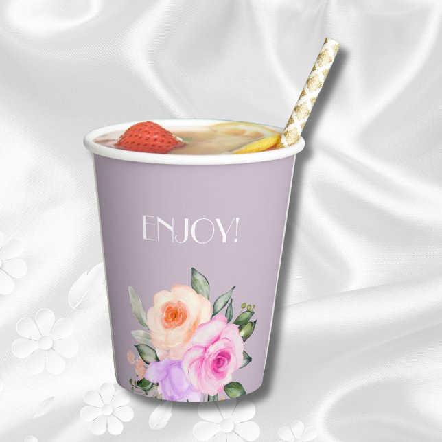 Lavendel Pink Roses Brautparty Pappbecher (Von Creator hochgeladen)