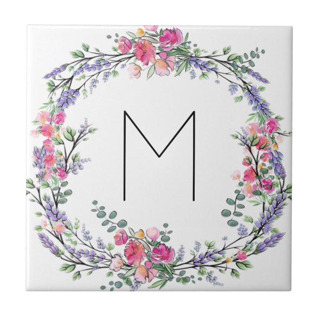 Lavendel Pink Wilde Rose und Eukalyptus Fliese (Vorderseite)