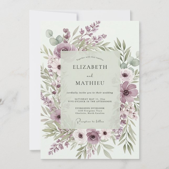 Lavendel Poetische Botanische Hochzeit Einladung (Vorderseite)