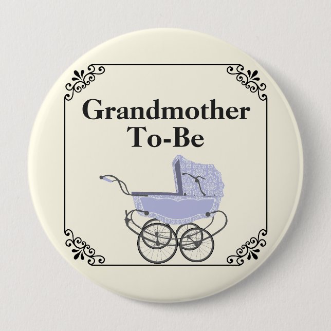 Lavendel Pram Großmutter's Baby Shower Button (Vorderseite)