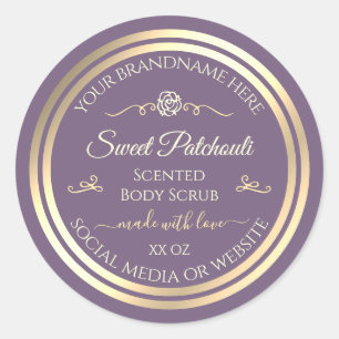 Lavendel Produktlabel Gold Frame und Vintage Rose Runder Aufkleber