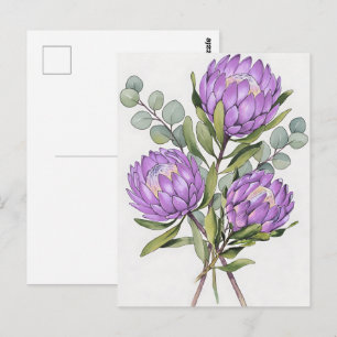Lavendel-Protea-Botanik-Aquarell Postkarte