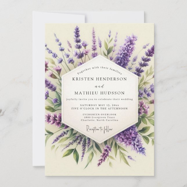 Lavendel Provenzalische Flora Hochzeit Einladung (Vorderseite)