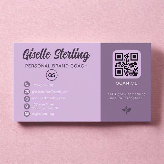 Lavendel-QR-Code-Monogramm Social Media  Visitenkarte (Von Creator hochgeladen)