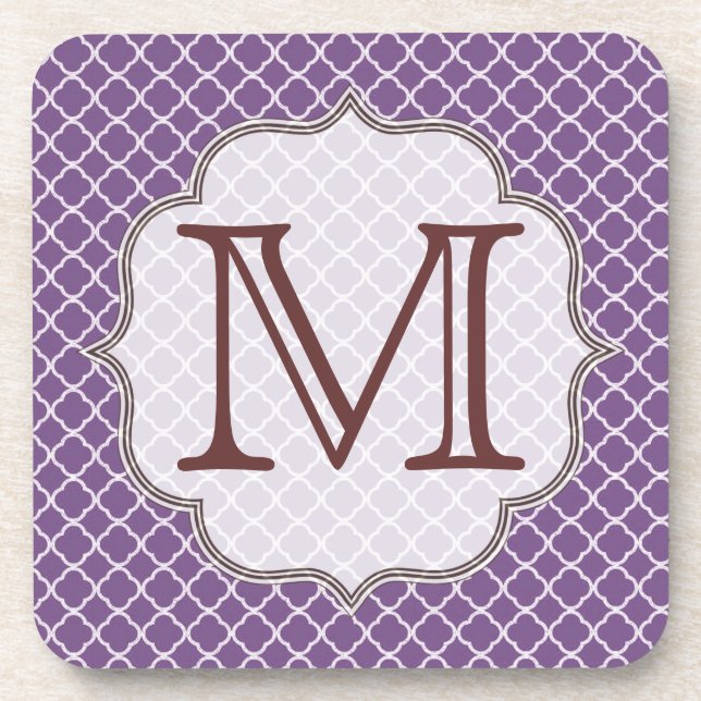 Lavendel Quarterfolie Monogram Drink Untersetzer (Vorderseite)