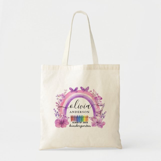 Lavendel Rainbow Personalisiert Kids Tote Bag Tragetasche (Vorne)