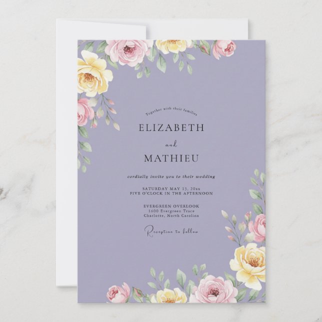 Lavendel-Ranunculus-Eukalyptus-Hochzeit Einladung (Vorderseite)