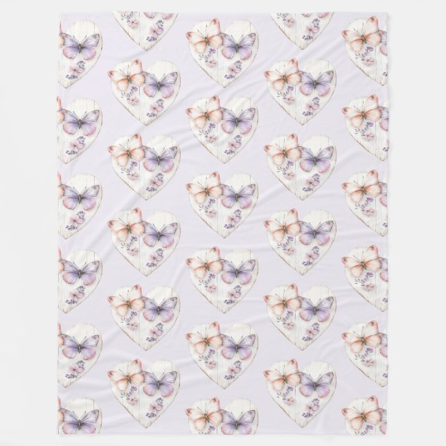 Lavendel Rosa Blumen Herz Schmetterlinge Geburtsta Fleecedecke (Vorderseite)