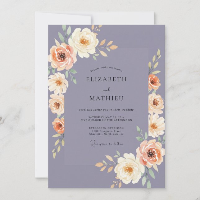 Lavendel-Rosa-Blütenhochzeit Einladung (Vorderseite)