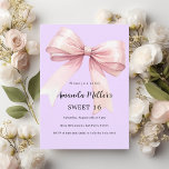 Lavendel rosa Bogen elegant Sweet 16 Einladung<br><div class="desc">Ein weicher Lavendel,  lila Hintergrund,  mit einem großen rosa Bogen verziert. Personalisieren und fügen Sie einen Namen und Party-Details hinzu.</div>