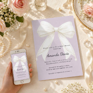 Lavendel rosa elfenbein Schleife Baby Shower Einladung
