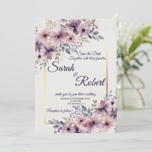 Lavendel-Rosa-Floral-Hochzeits-Einladung Einladung