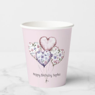 Lavendel Rosa Florale Herzballons Geburtstag Pappbecher
