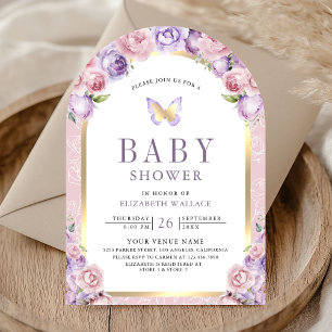 Lavendel Rosa Floraler Bogen Schmetterling Baby Sh Einladung