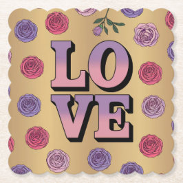 Lavendel Rosa LIEBE Gold Untersetzer Scalloped Set