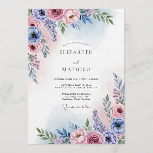 Lavendel-Rosa Malerische Blütenhochzeit Einladung