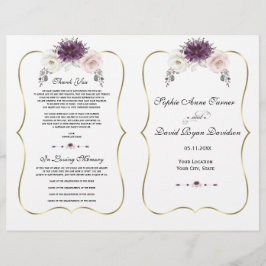 Lavendel Rosa White Floral Gold Hochzeitsprogramm