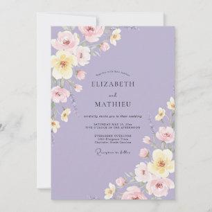 Lavendel-Rosa-Wildblumen-Hochzeit Einladung