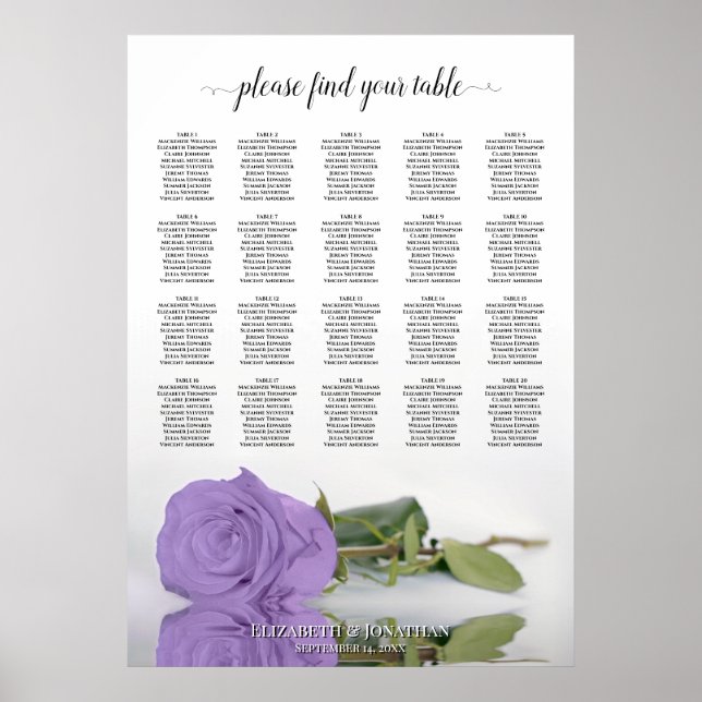 Lavendel Rose 20 Tabelle Hochzeitstabelle Poster (Vorne)