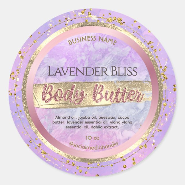 Lavendel Rose Gold Body Butter Labels Runder Aufkleber (Vorderseite)
