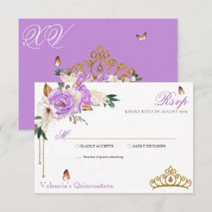Lavendel Rose Gold Gemstone Tiara Quinceanera RSVP Karte