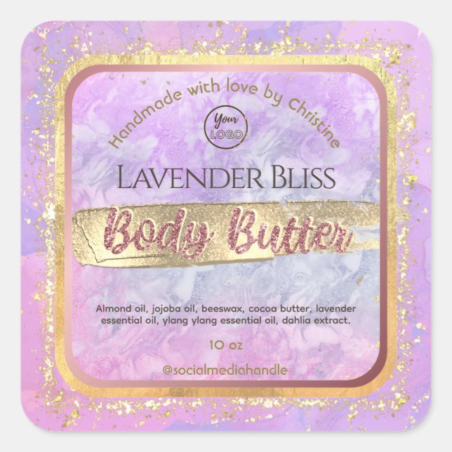 Lavendel Rose Gold Produktkennzeichnungen Quadratischer Aufkleber (Vorderseite)