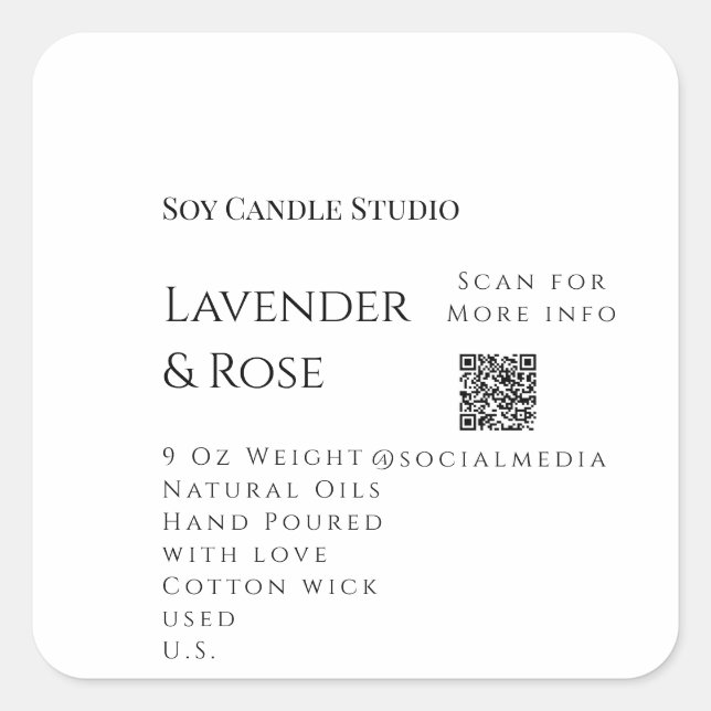 Lavendel Rose Soy Kerzen Business hinzufügen q r C Quadratischer Aufkleber (Vorderseite)