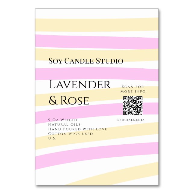 Lavendel Rose Soy Kerzen Business hinzufügen q r C Tischnummer (Vorderseite)