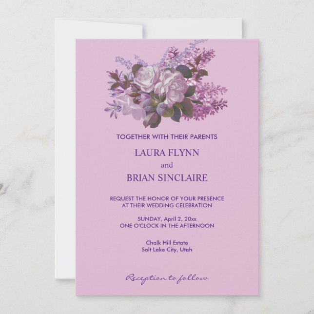 Lavendel, Rose und Lilacs, Hochzeit Einladung (Vorderseite)
