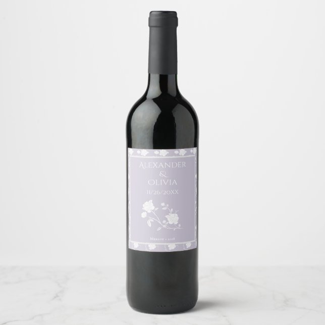 Lavendel Rose Wedding Wine Label Weinetikett (Vorderseite)