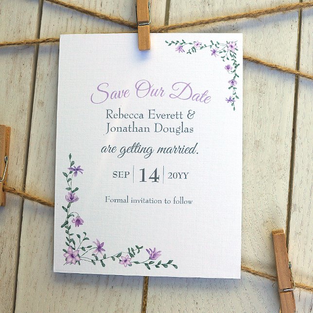 Lavendel Rose Weine Hochzeit Rettete unser Datum Einladung (lavender purple flowers wedding save our date card, dusty purple lilies)