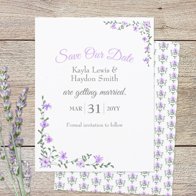 Lavendel Rose Weine Hochzeit Rettete unser Datum Einladung (lavender flowers Save Our Date wedding stationery)