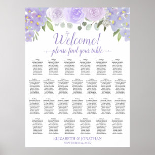Lavendel-Rosen 26 Tisch Boho-Hochzeits-Sitzplan Poster