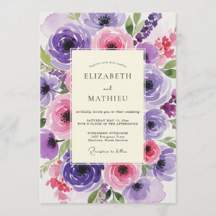 Lavendel-Rosen-Aquarell-Traumhochzeit Einladung