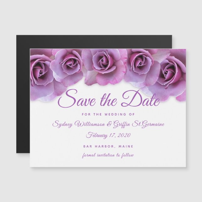Lavendel-Rosen-Grenzmagnetische Save the Date Magneteinladung (Vorne/Hinten)