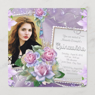 Lavendel-Rosen-Quinceanera Einladung