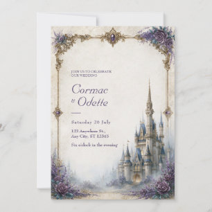 Lavendel-Rosen-Schloss-Hochzeit Einladung