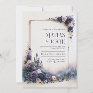 Lavendel-Rosen-Schlossrahmen-Hochzeit Einladung