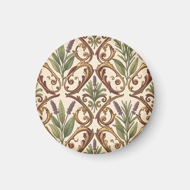 Lavendel-Rosmarin-Gold-Rollenmuster  Magnet (Vorne)